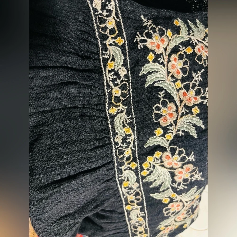 Max Studio Black Sleeveless Floral Embroidered Cotton Dress Size S